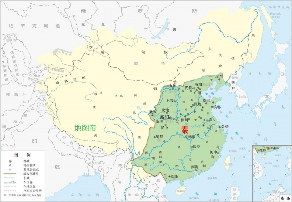 图-秦朝疆域一,大秦帝国,传二世,享国14年不论是大一统的封建王朝