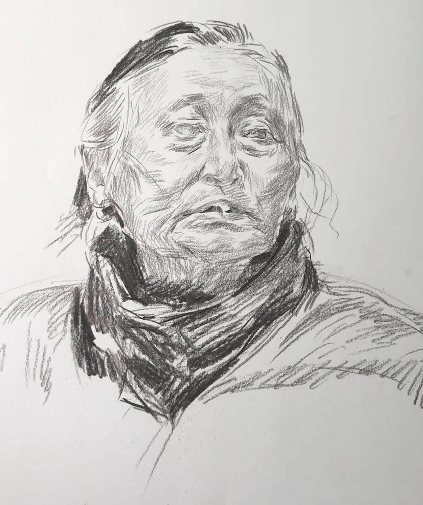 第一八三集女老年素描头像范画步骤图及部分细节图