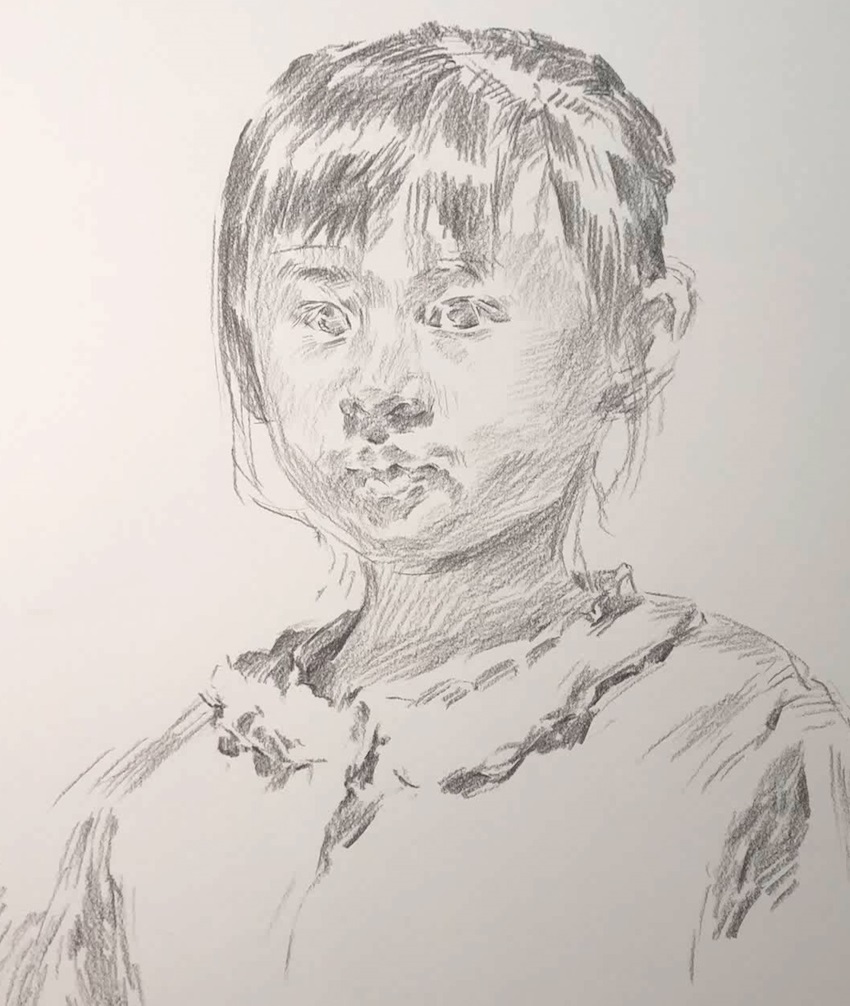 第二一六集 女童素描头像范画,步骤图及部分细节图