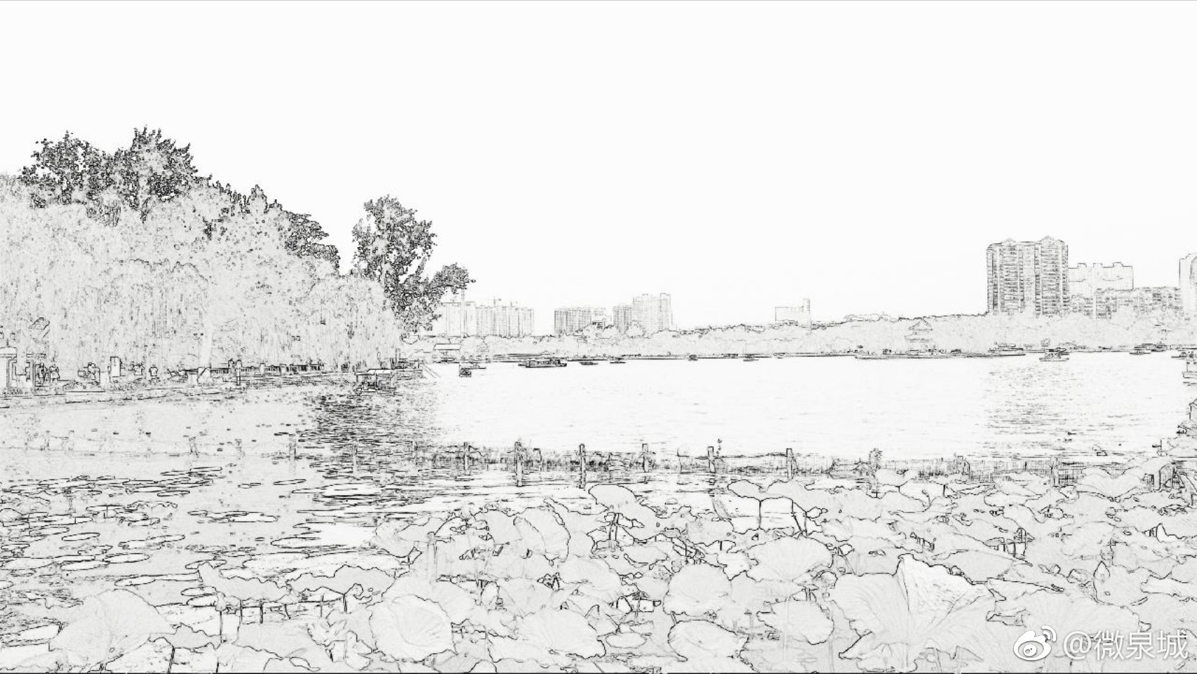 大明湖简笔画手绘图片