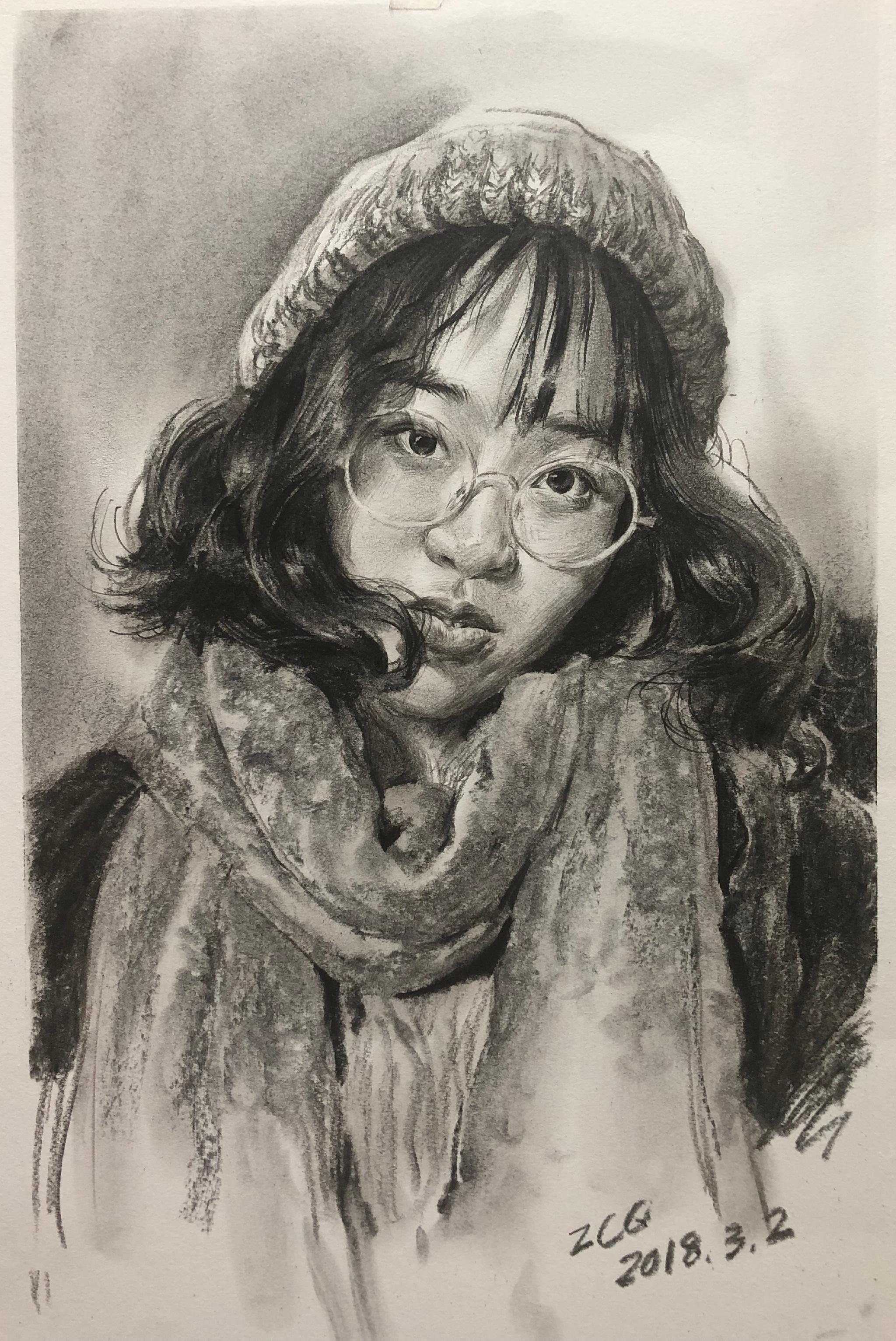 传奇绘画课堂回顾第一九四集戴眼镜的女生画像范画及部分细节图