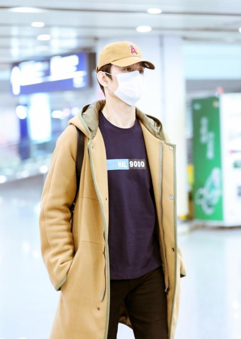 王凯穿棕色大衣内搭黑t现身机场双手插兜迈长腿疾走似行走的画报