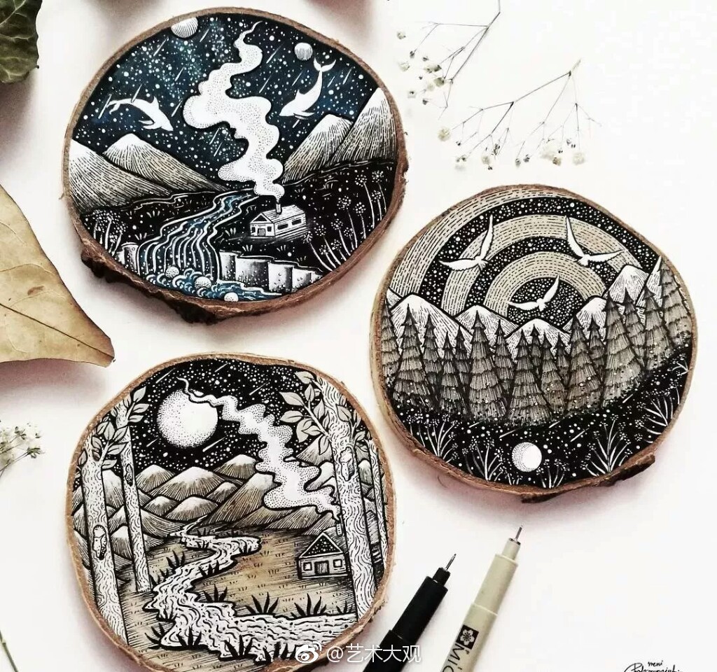 诗和远方女艺术家menichatzipanagiotou画在木桩截面上的装饰画2