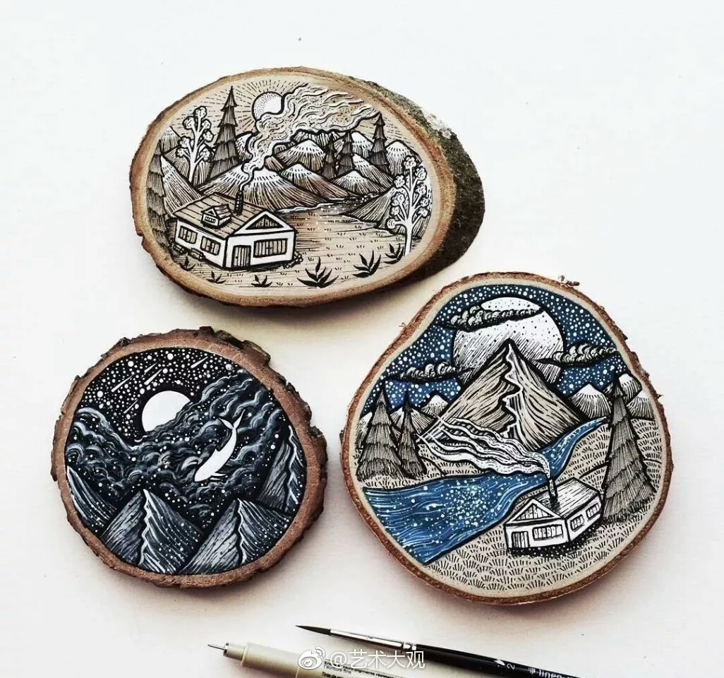 诗和远方女艺术家menichatzipanagiotou画在木桩截面上的装饰画2