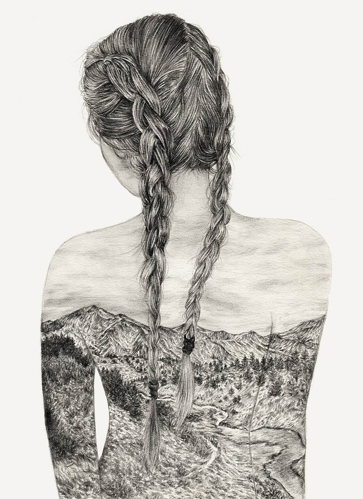 融合了风景的人物肖像素描ellyliyanaruslan新加坡