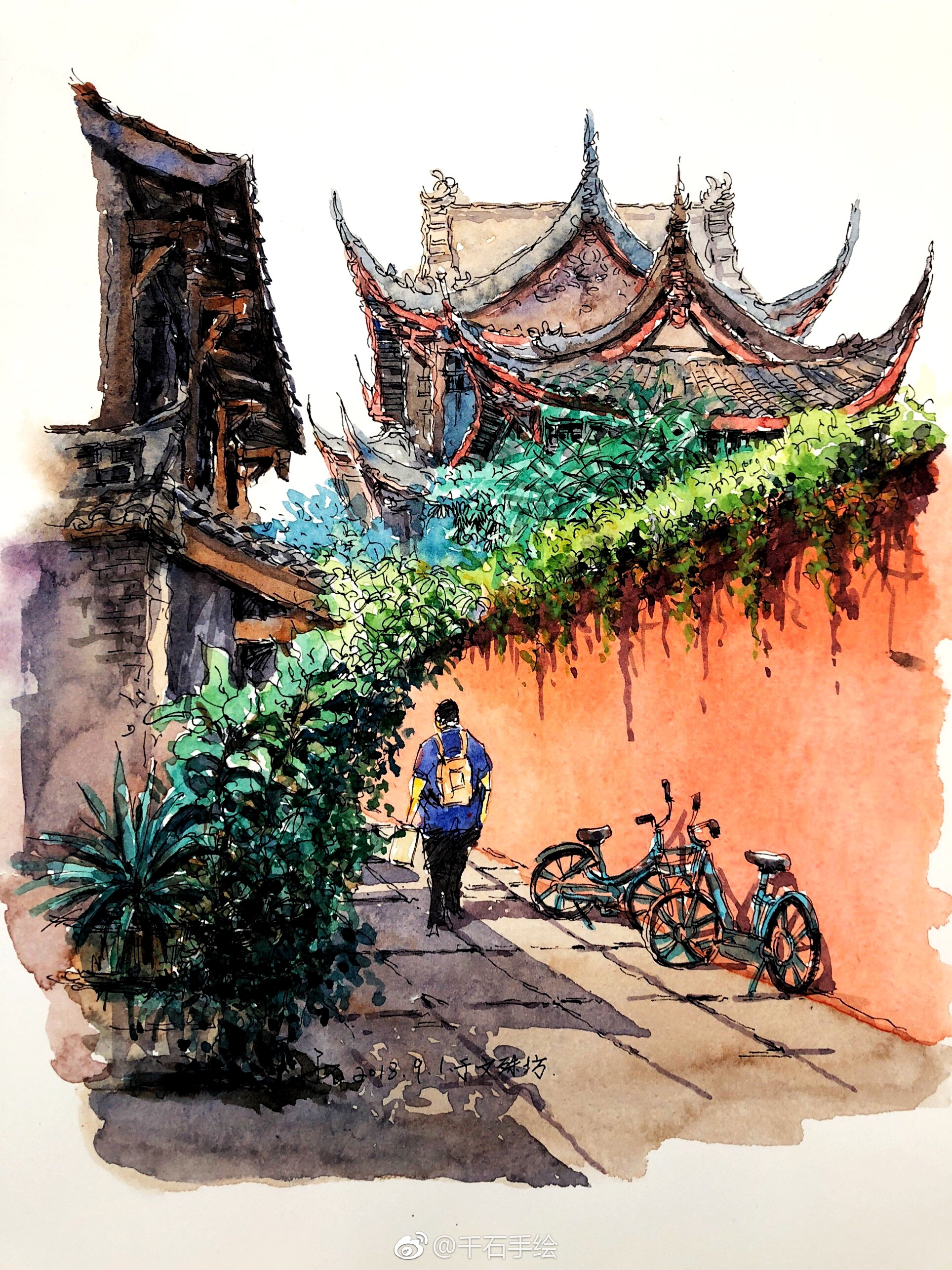 周六继续参加速写成都写生活动,和小伙伴们到文殊坊写生|速写|写生