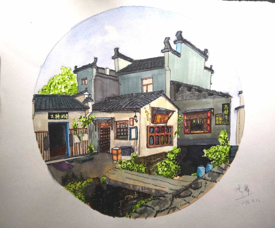 屏山的小房子马克笔风景第三张顺手放个过程图作者