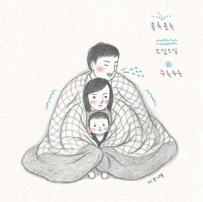插画师笔下暖心又治愈的一家三口 .