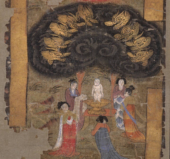 唐代绢画佛陀诞生图