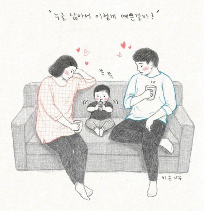 插画师笔下暖心又治愈的一家三口 .