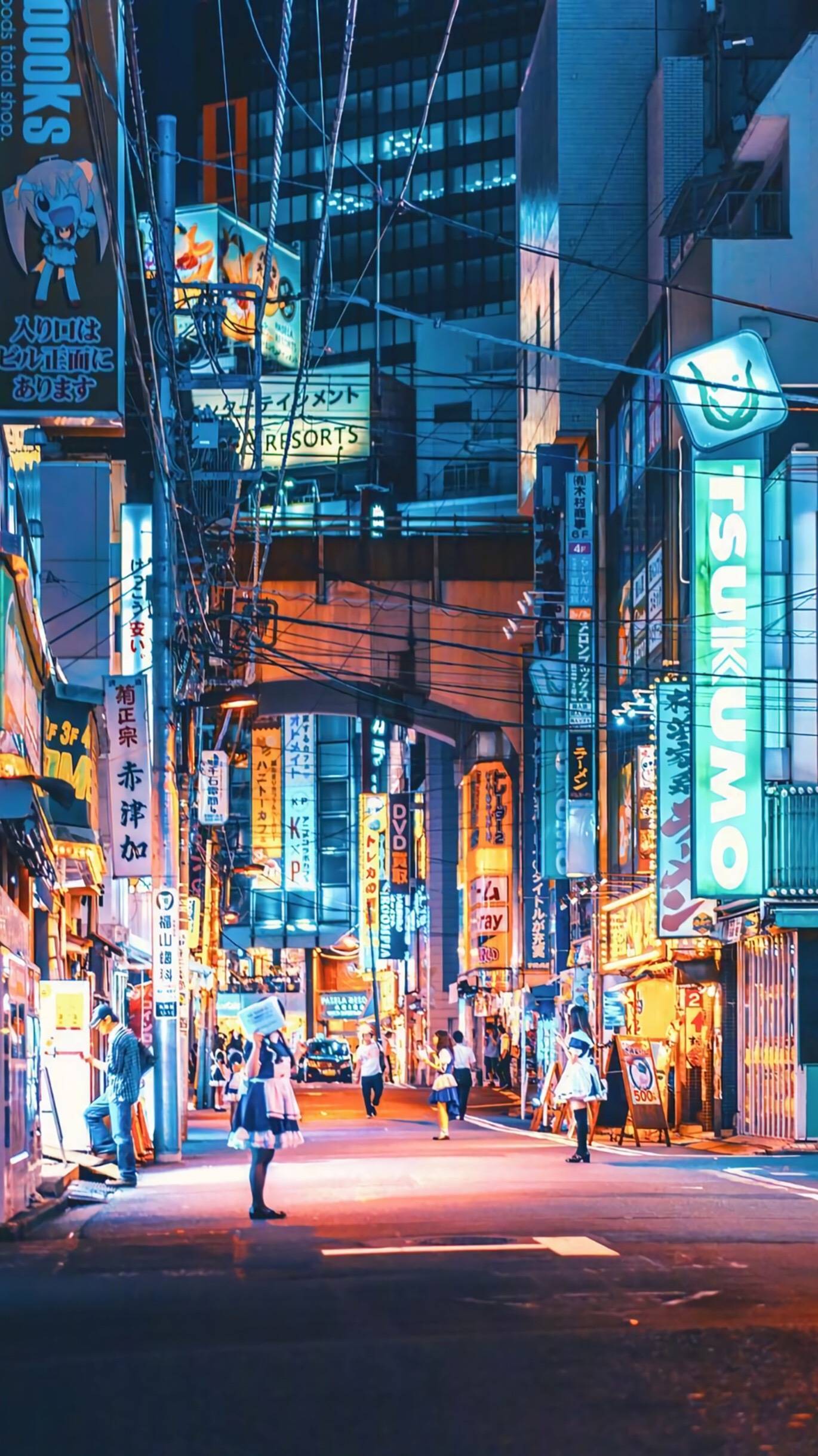 摄影67676767霓虹灯下的日本街道