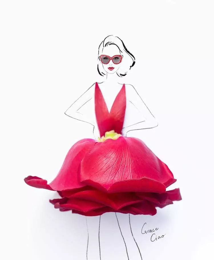 美人如花艺术家用真的鲜花代替裙子