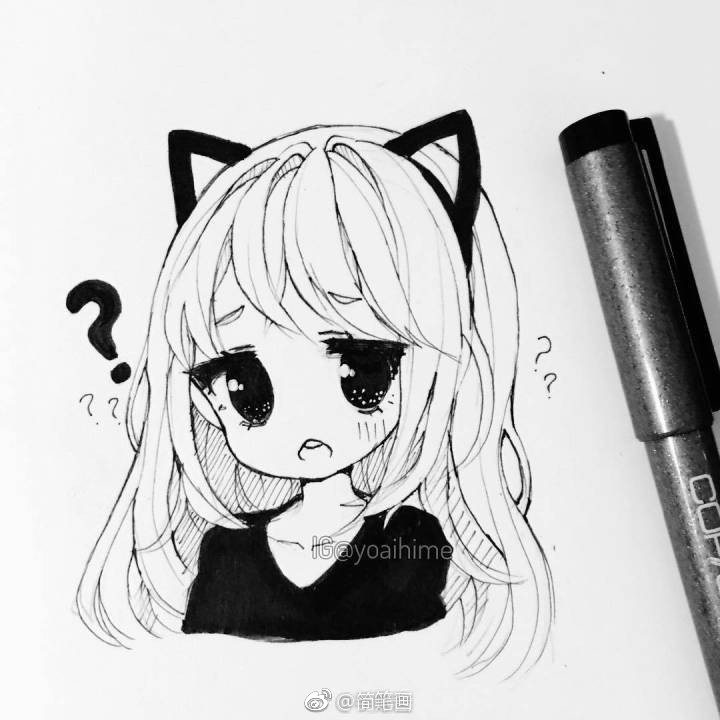 手绘黑白动漫女孩线稿(ins:yoaihime) 67手绘黑白动