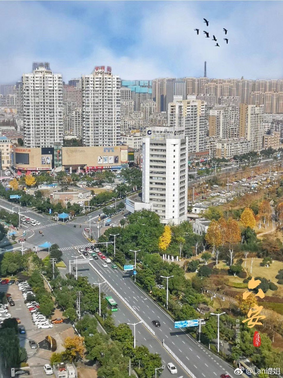 现下已是秋末冬初,依然被秋色围绕的六安城区,那么的多彩多姿