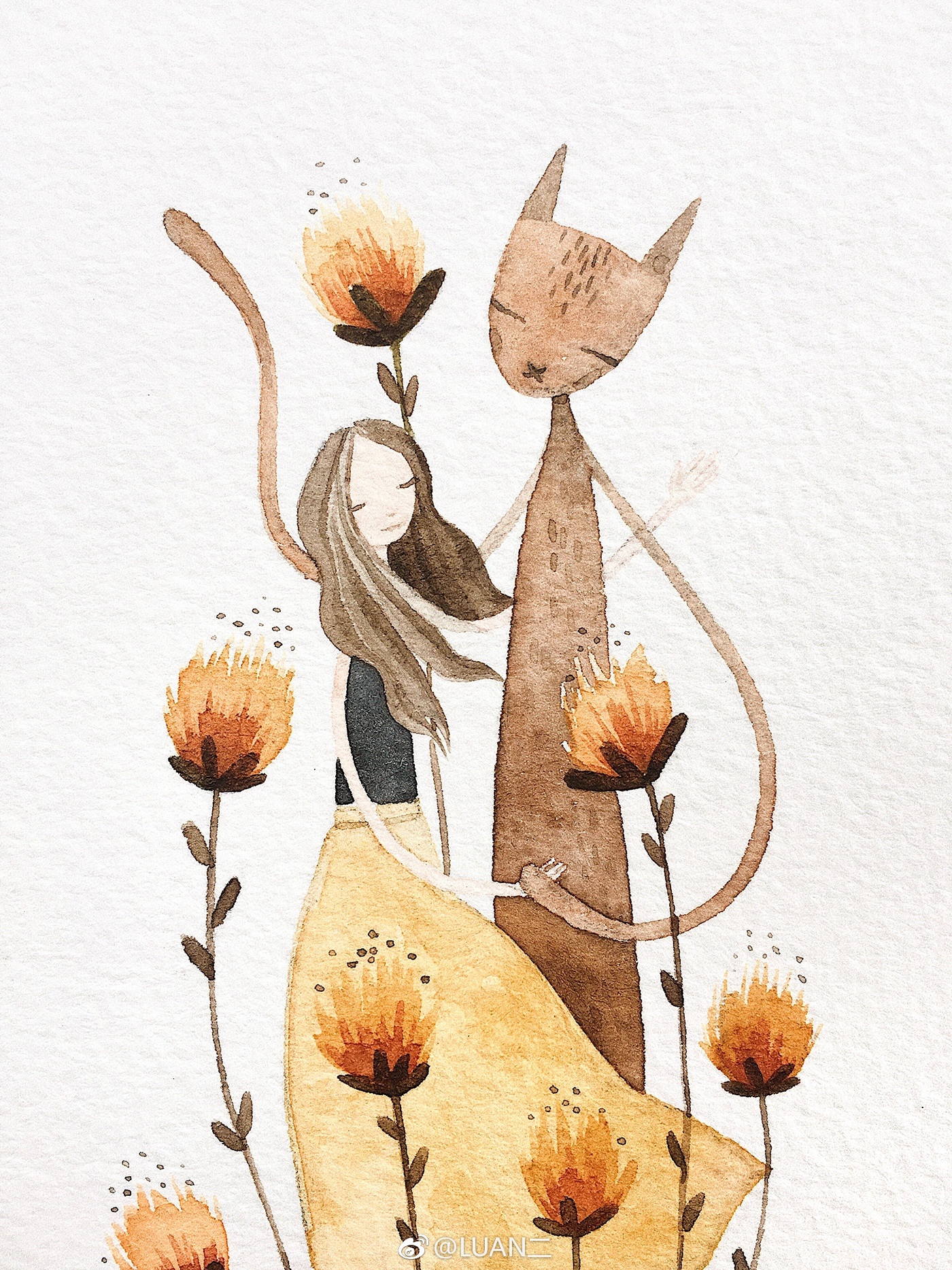 水粉猫咪插画又一组,越来越爱它们了