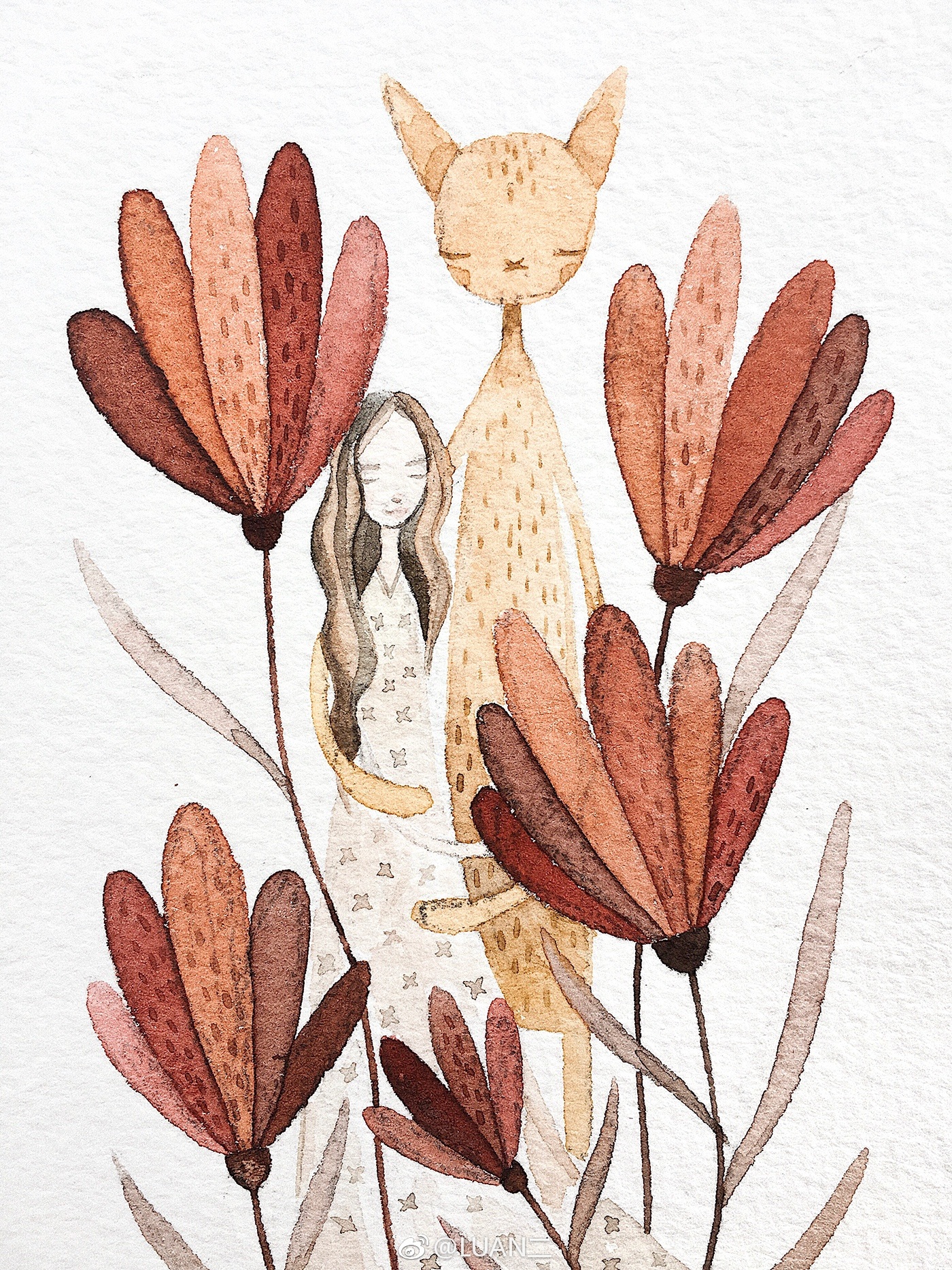 水粉猫咪插画又一组,越来越爱它们了