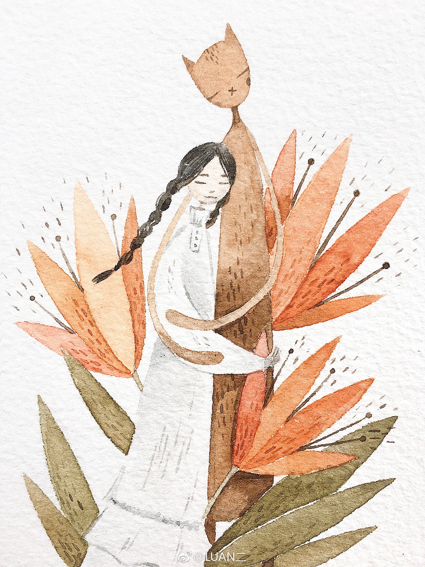 水粉猫咪插画又一组,越来越爱它们了