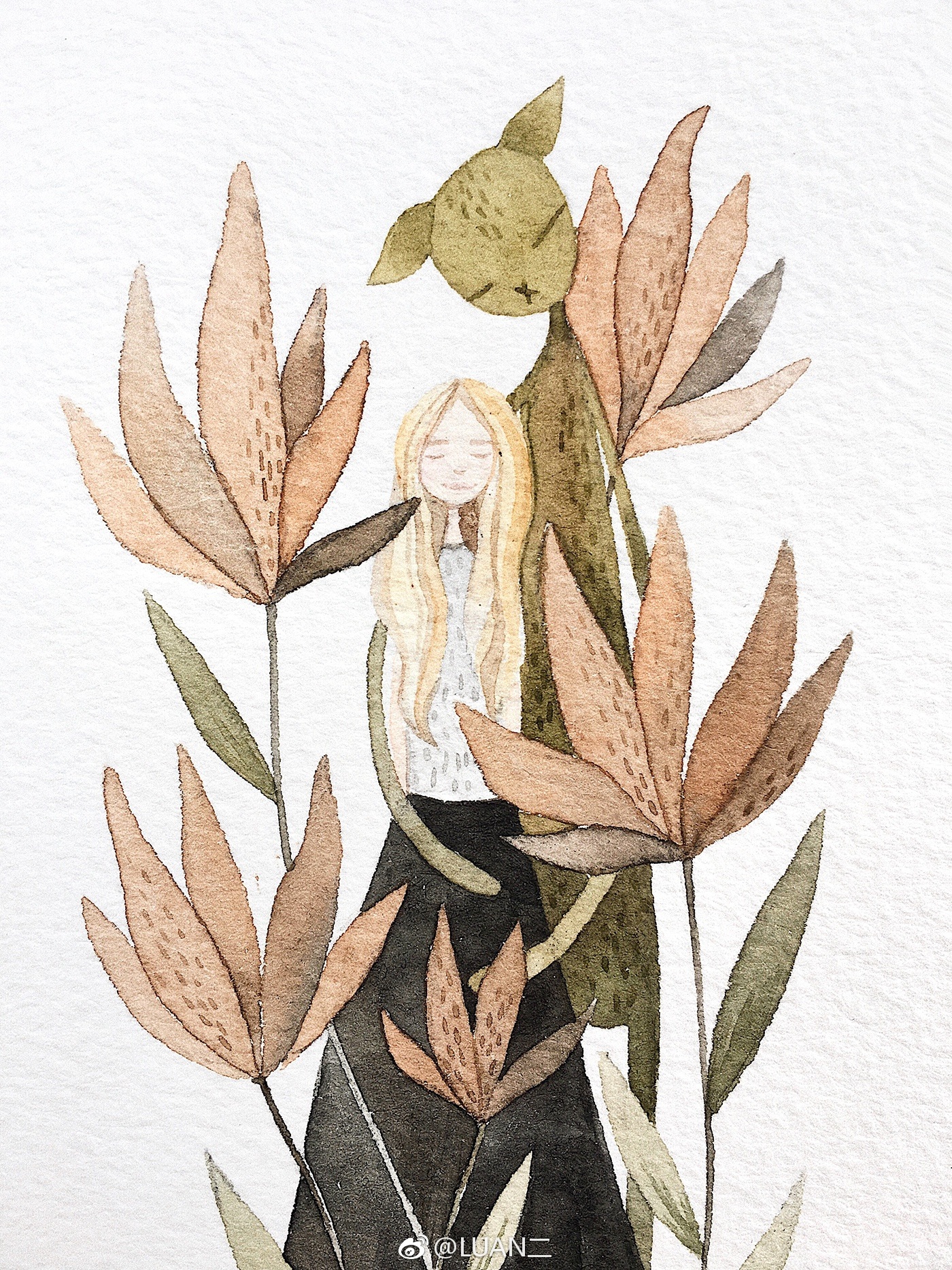 水粉猫咪插画又一组,越来越爱它们了