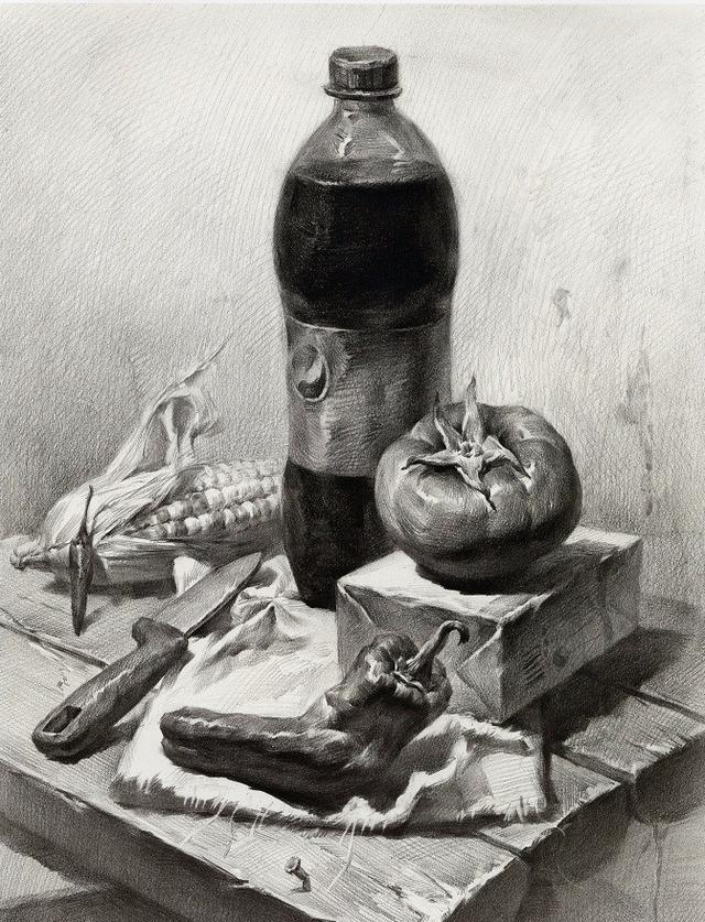 素描|不锈钢组合专题素描|罐子组合专题素描|小组合专题素描|罐子单体