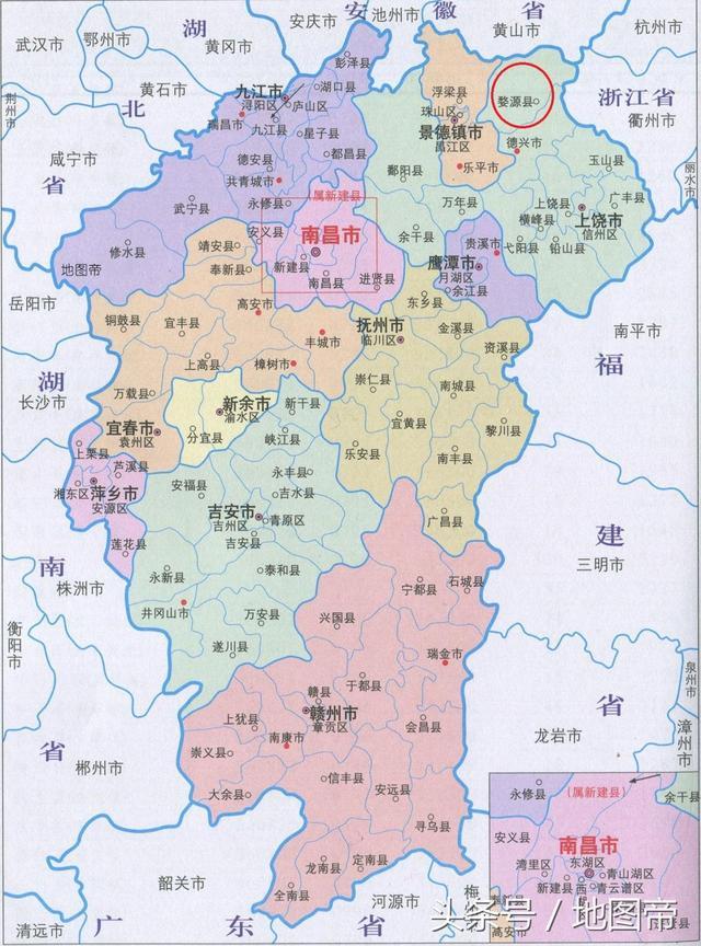 婺源处于江西,浙江,安徽三省交界之处,北面是安徽省黄山市,南边是江西