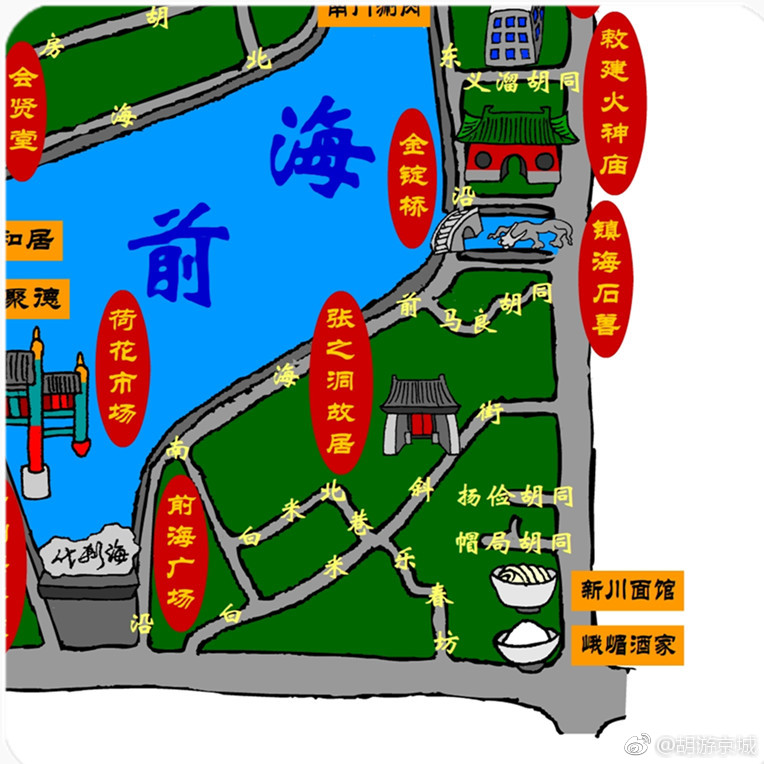 什刹海旅游区手绘全图