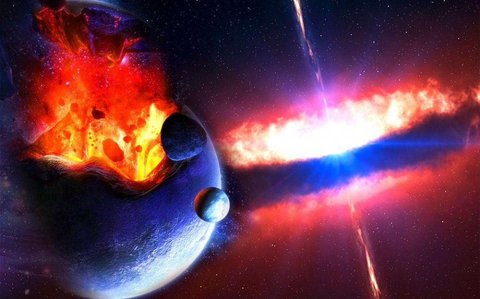 说明爆炸时,原本天空晴朗,突然之间就雷轰炸响,轰隆而过,震天动地