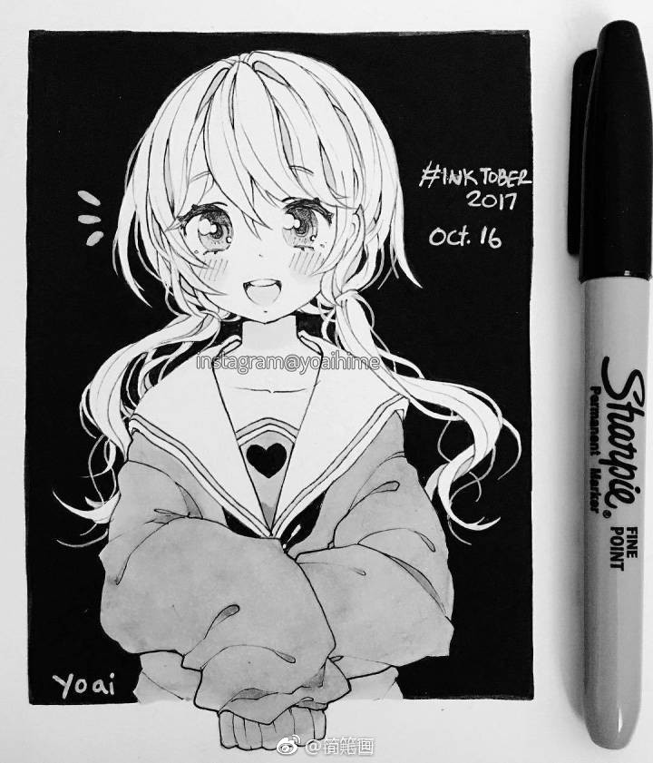 手绘黑白动漫女孩线稿(ins:yoaihime) 67手绘黑白动