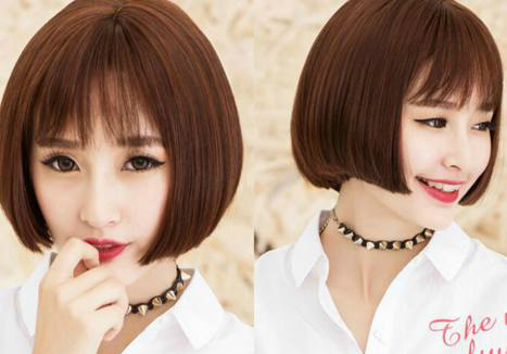 波波头造型,弯弯的弧度,齐耳整齐的发尾,很有蓬松感,轻薄的空气刘海