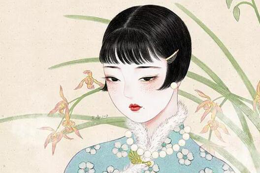 插画师末春手中的民国旗袍美女