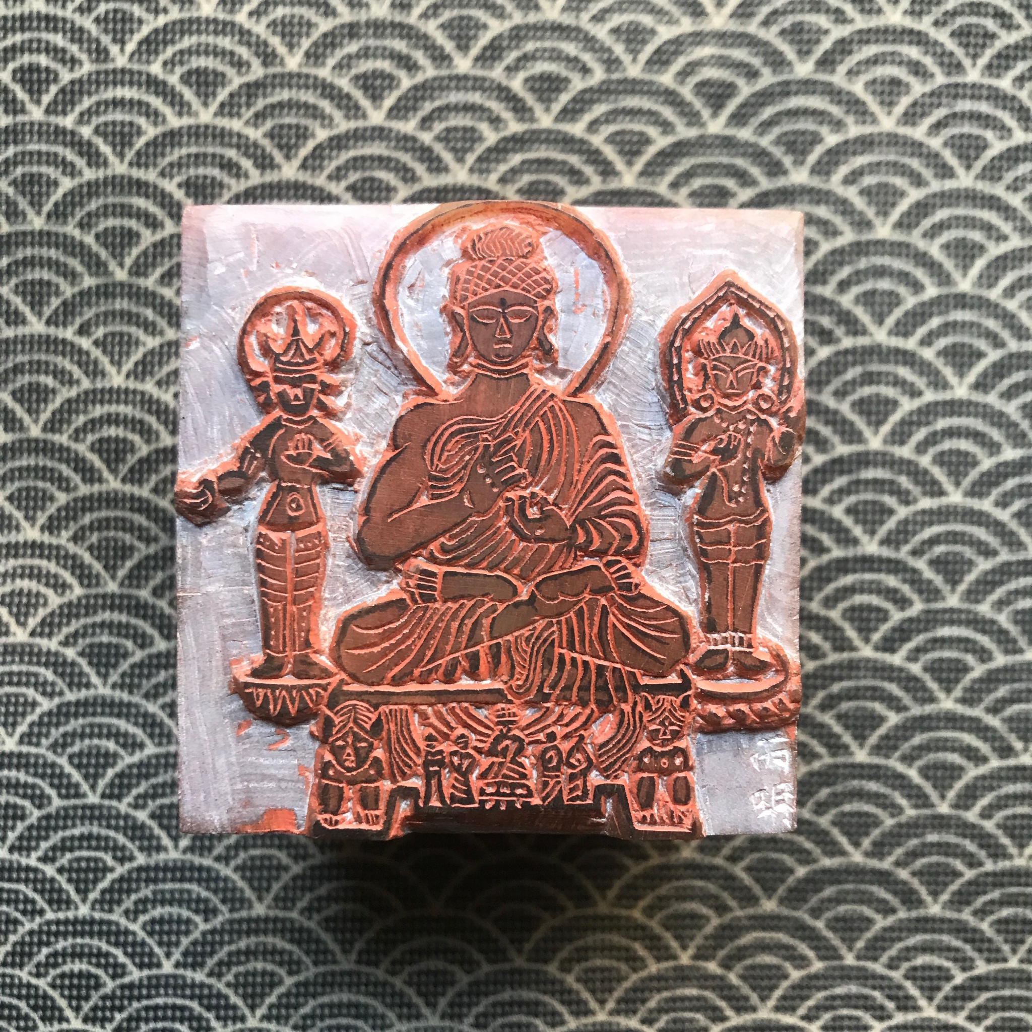 丙明斋武泽宇可佛造像印,5厘米大印,每个配硬卡印屏,桐木盒