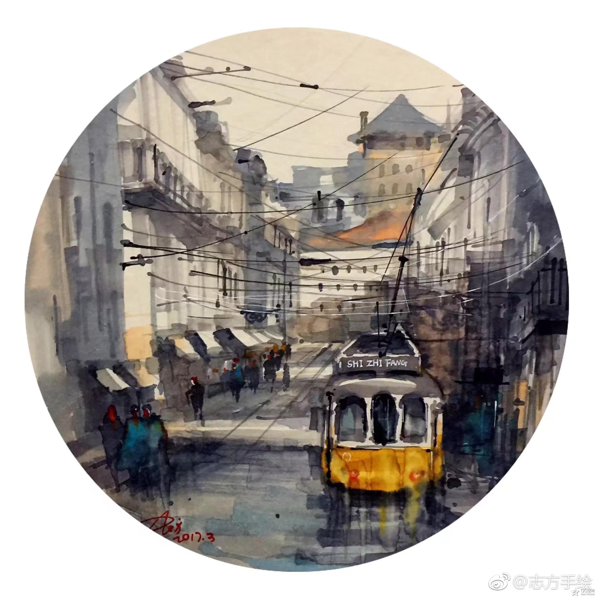 马克笔结合宣纸/城市街景作者(@志方手绘) 67马克笔结合宣纸/城市