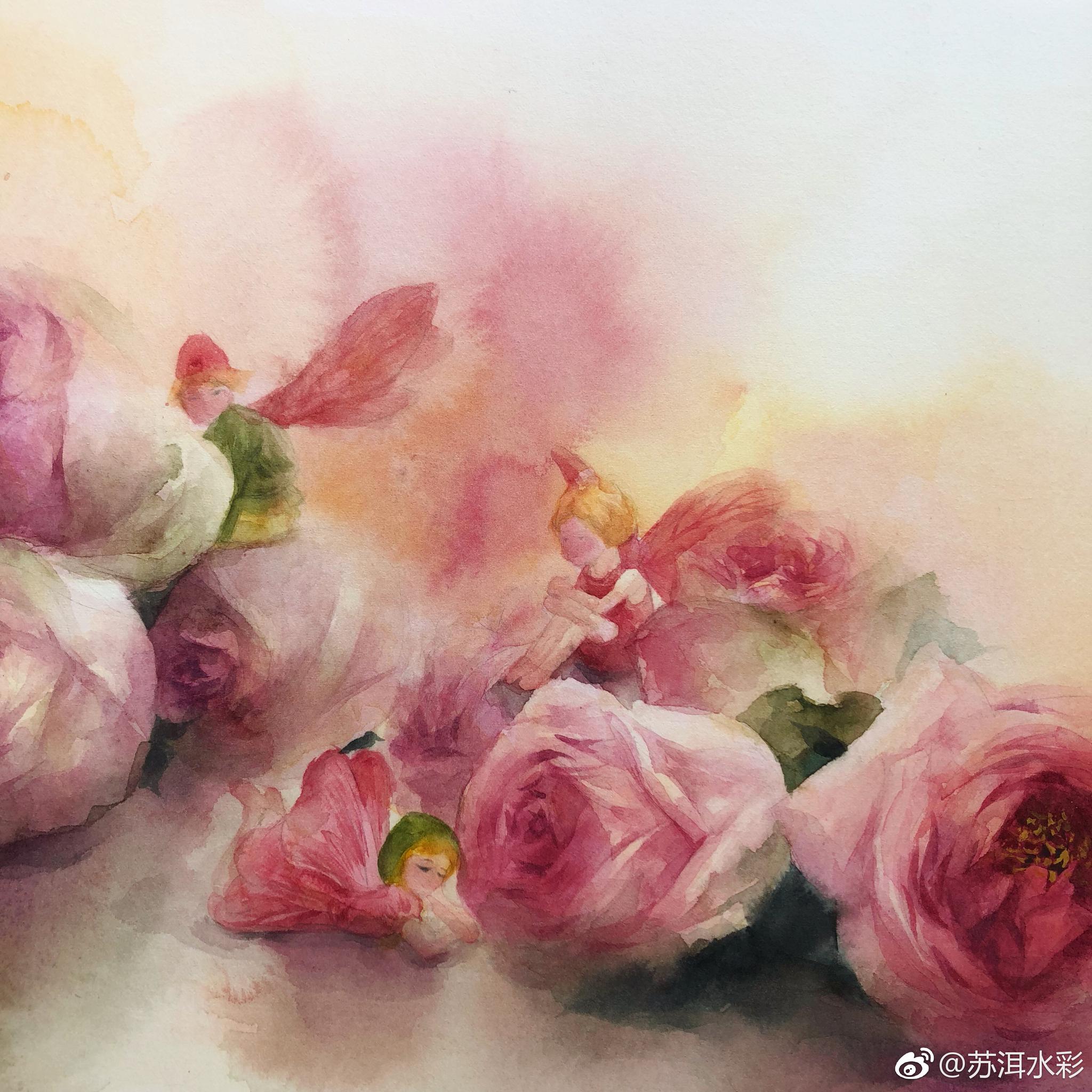 画纸 阿诗细纹画笔 簪花颜料 史明克大师级投稿(@苏洱水彩)67《原来