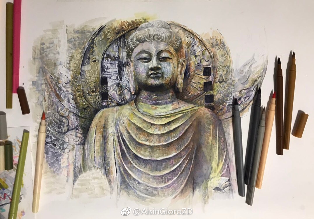 水彩笔新作卢舍那大佛67作者