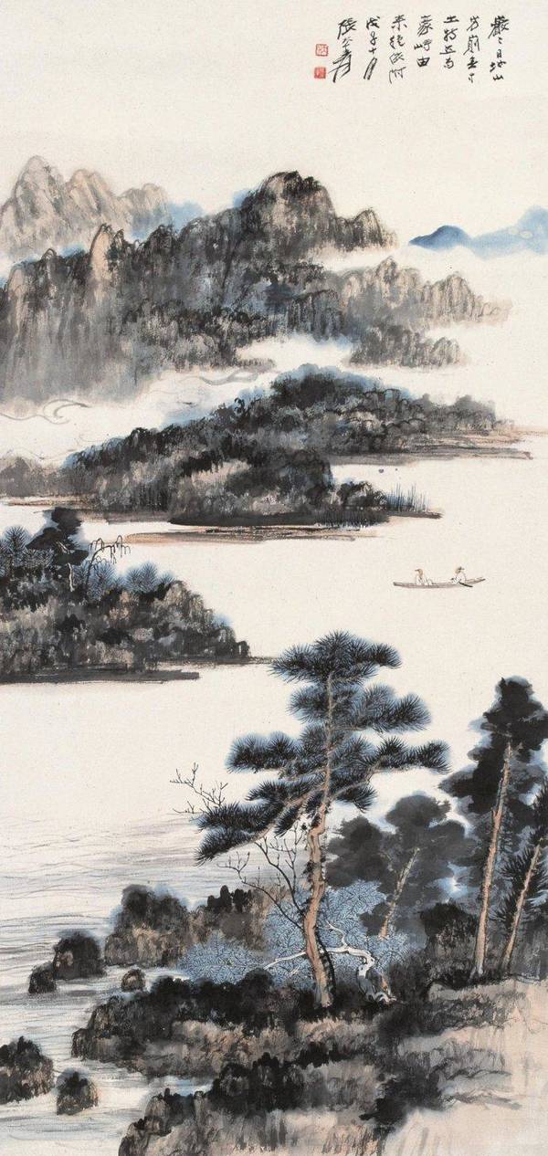 湖山清幽张大千山水画欣赏