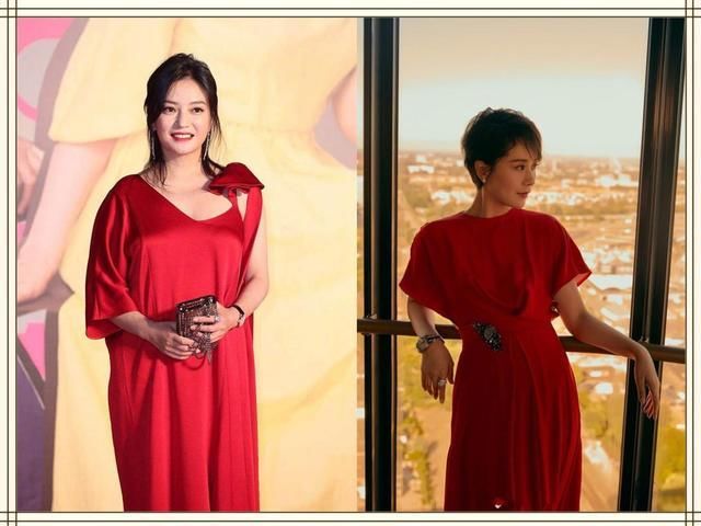 海清40岁,赵薇42岁,二人同穿红色长裙,气质差距绝不止一个