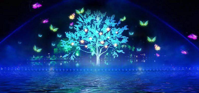 这是观澜湖大型裸眼3d水幕光影秀这不是电视上的演出美丽的女子在水幕