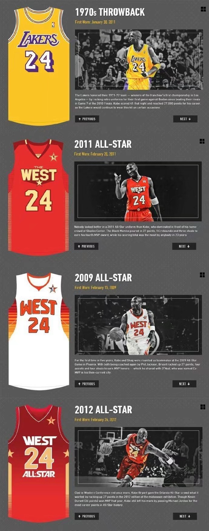 科比职业生涯36件球衣全收录.