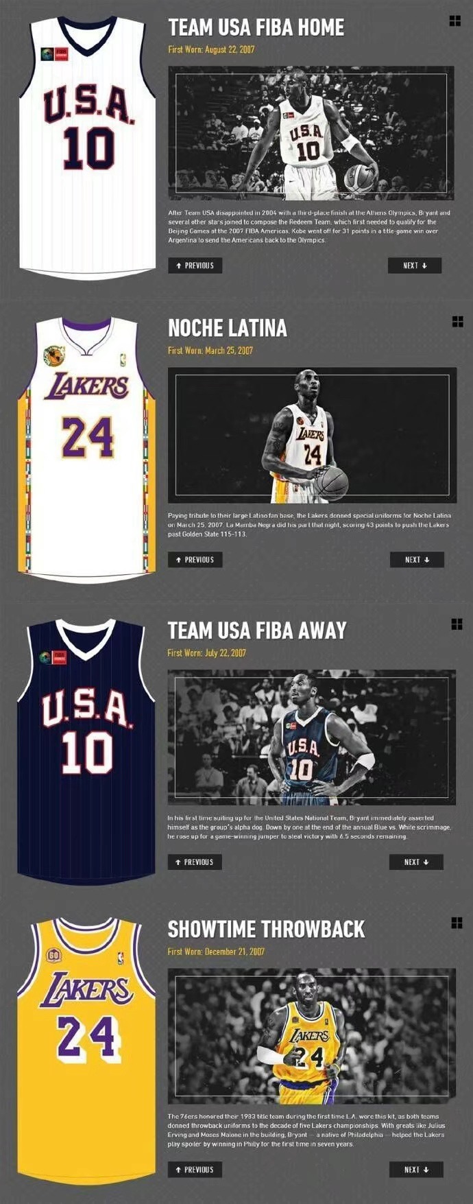 科比职业生涯36件球衣全收录.