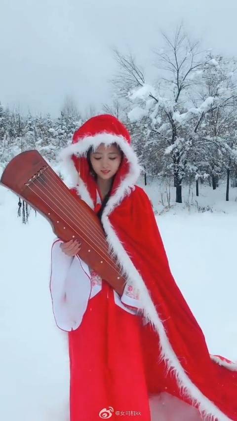 银装素裹雪纷纷,一袭红袍穿在身.冰清玉洁容颜美