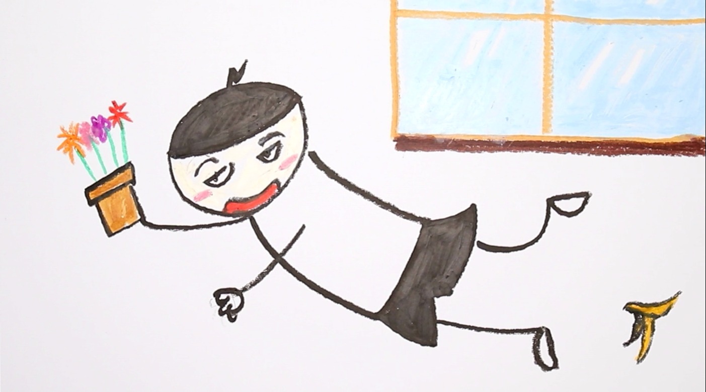 摔倒的米小圈,油画棒画出这个淘气包,小朋友跟我一起画吧