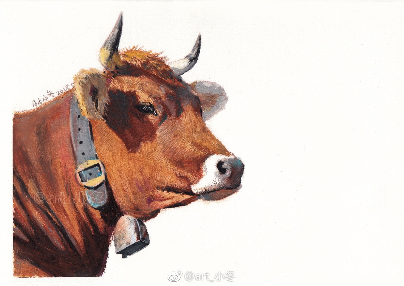 不相干组合之——油画棒画牛头 彩铅画宝石吊坠|油画棒|彩铅画|吊坠