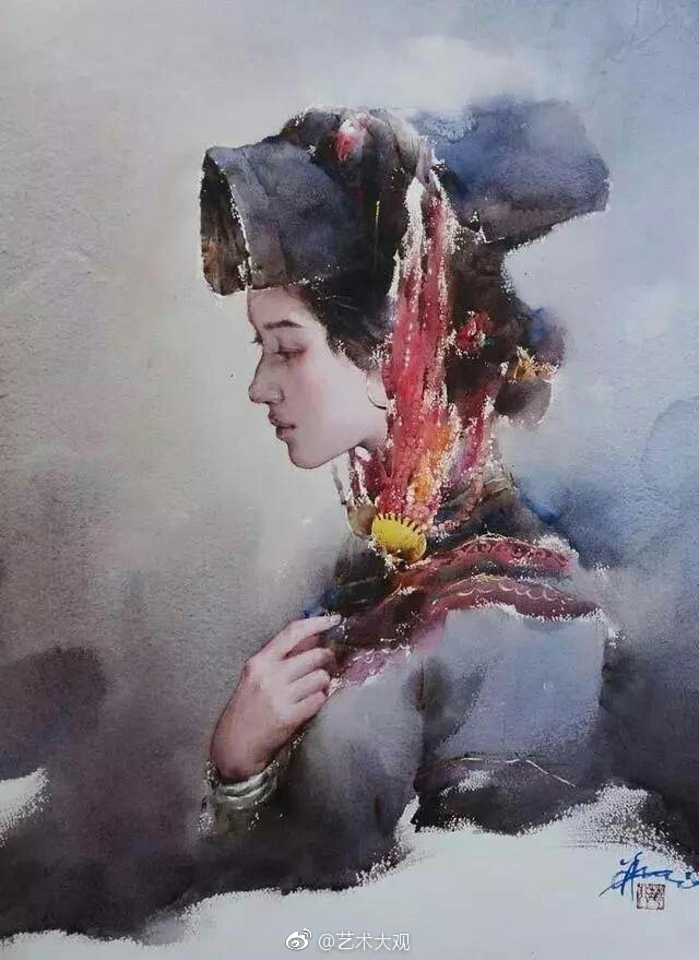 刘云生民族风人物水彩画欣赏