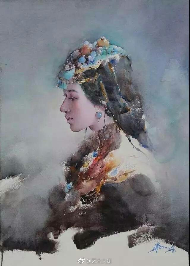 刘云生民族风人物水彩画欣赏