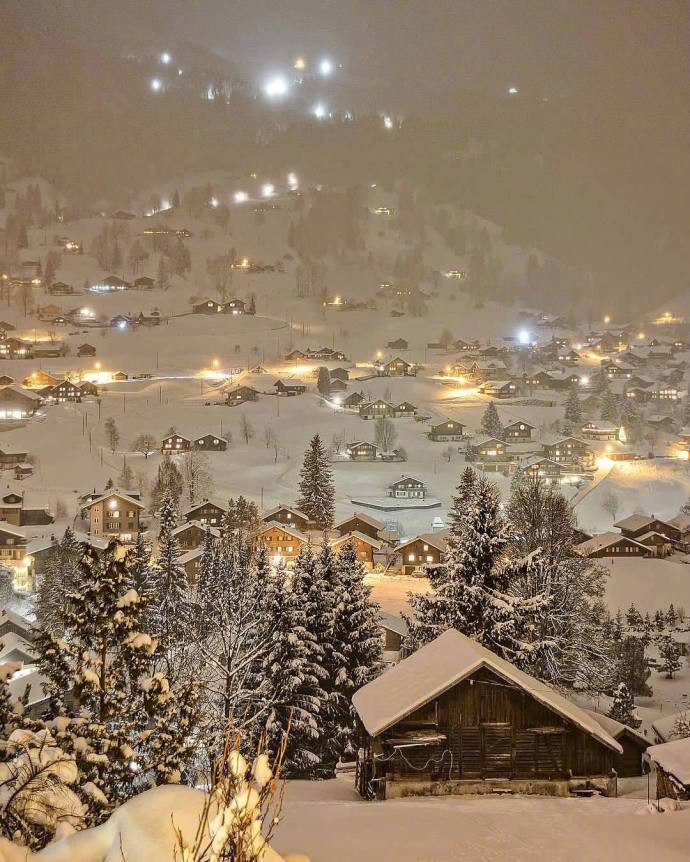 瑞士雪夜,童话般的世界,美呆了|雪夜|童话|瑞士_新浪新闻