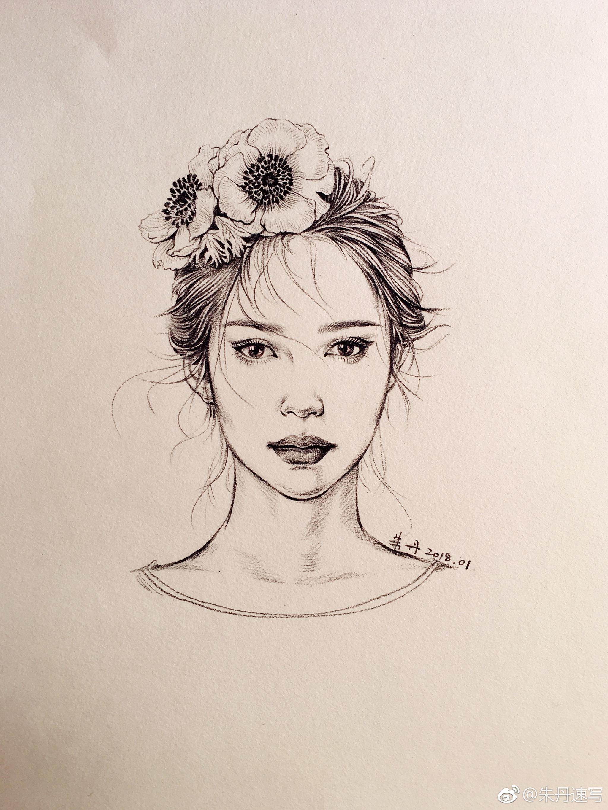 6/ 9小姐姐头像速写～作者(@朱丹速写) 677/ 9