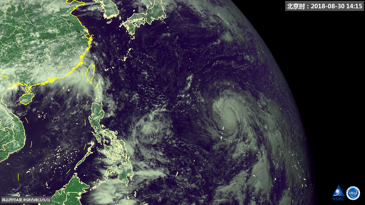 从太空看8月30日天气:华南沿海暴雨凶猛,飞燕加强成为超强台风