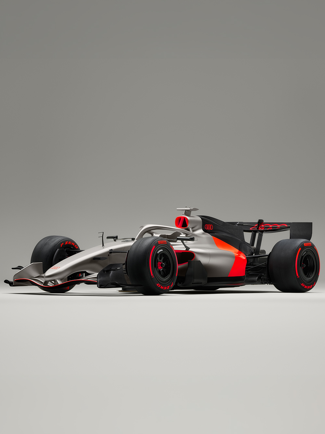 奥迪发布2026赛季F1概念涂装,钛金属色车身搭配四环红标-新浪汽车