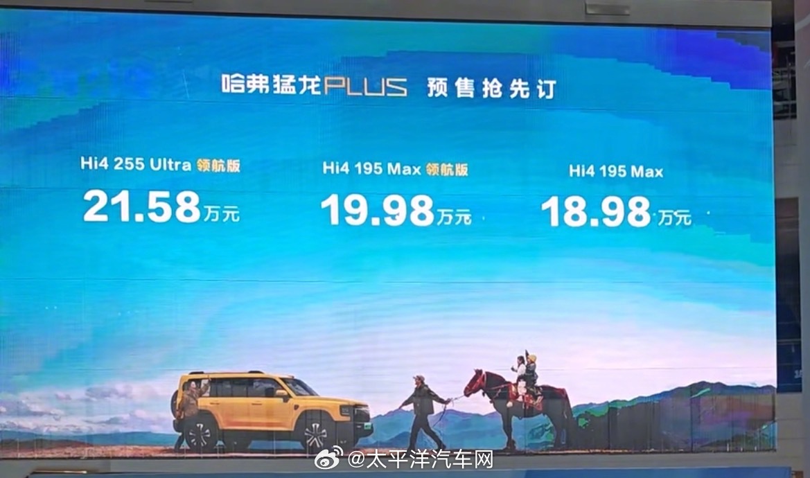 哈弗猛龙PLUS预售18.98万起，配1.5T插混5.8秒破百