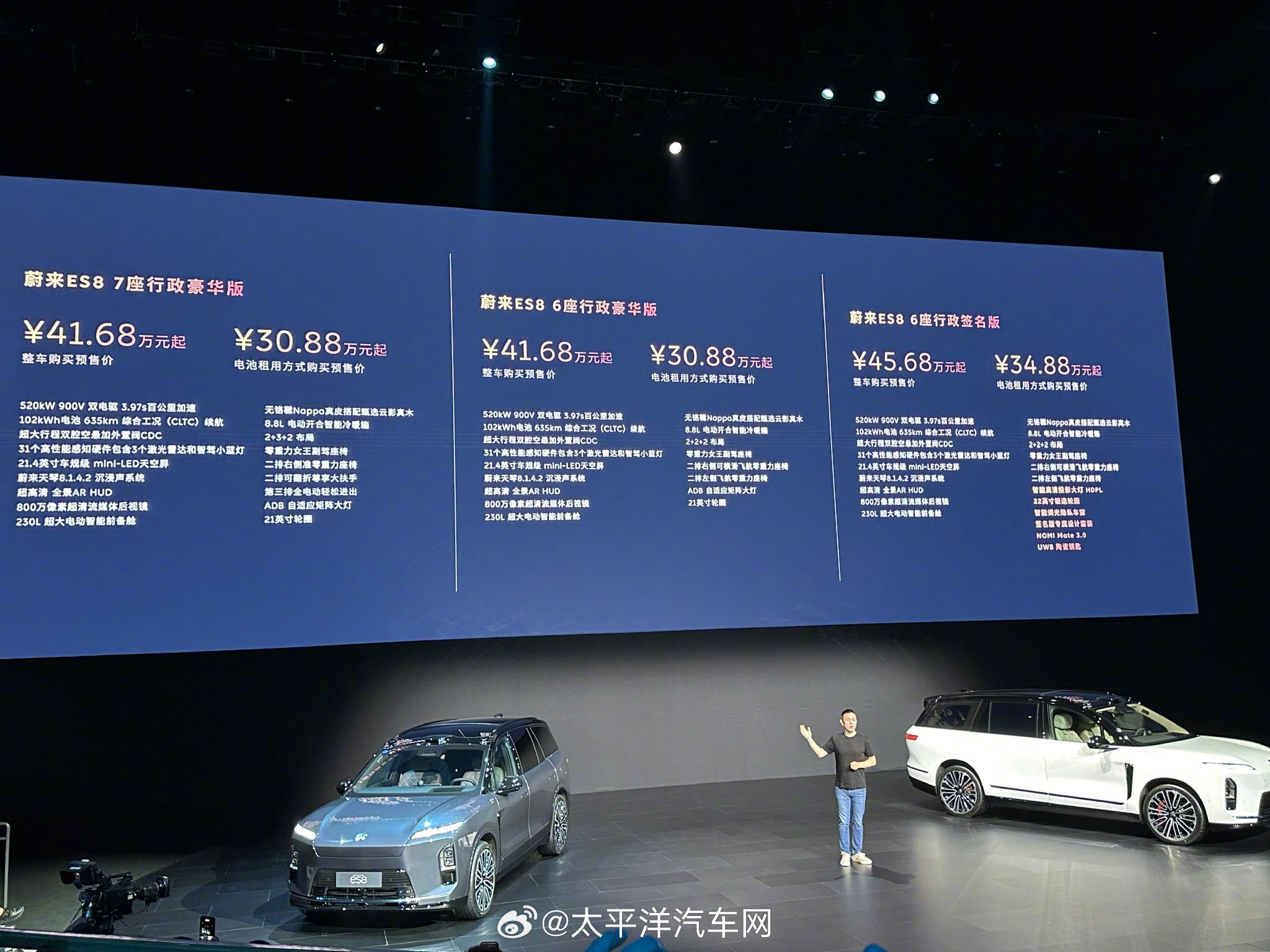 蔚来es8预售租电30.88万起,整车41.68万起