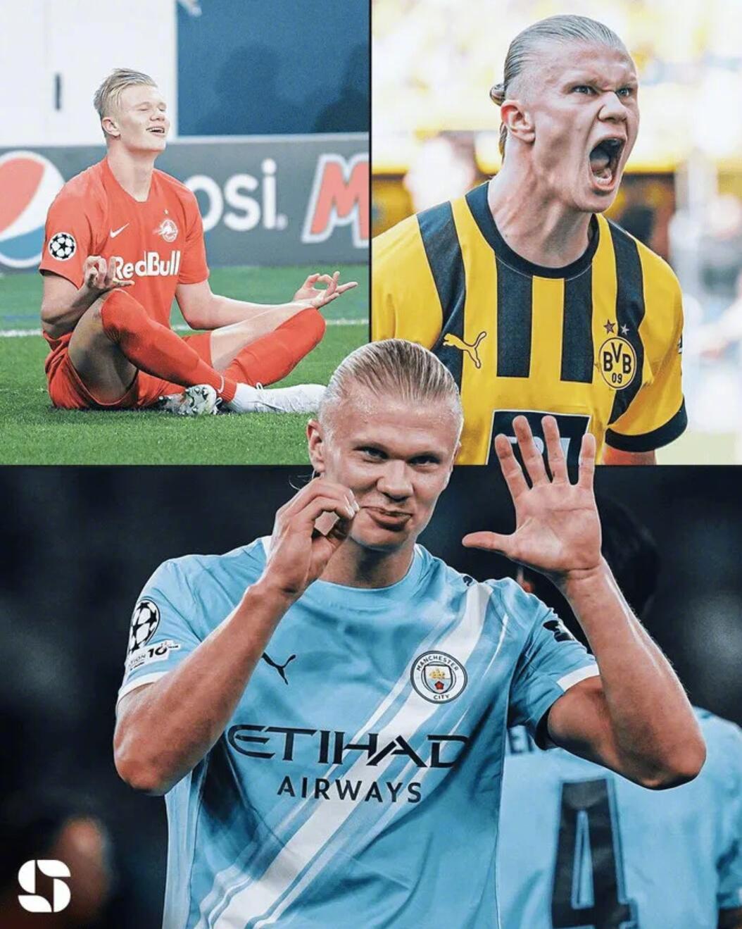 哈兰德创纪录，成首位为三队连续五场欧冠进球球员